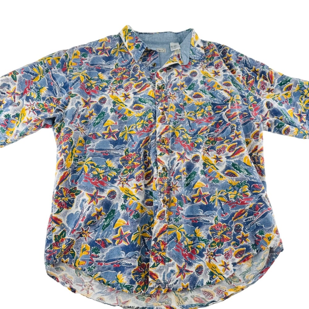 Vintage Bugle Boy‎ Company Hawaiian Shirt XXL 100% Cotton Floral Beach Print